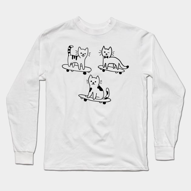 Cats on Skateboards Funny Cute Skateboarding Gift Long Sleeve T-Shirt by Mesyo